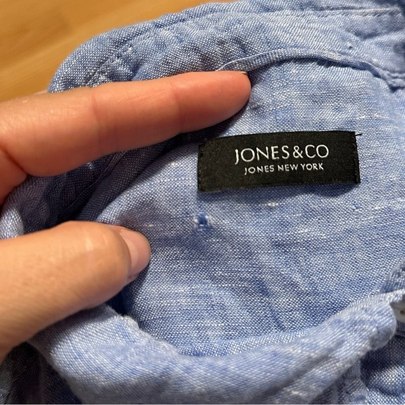 Jones & co 100% linen sleeveless blue casual baggy button down shirt size medium - Picture 7 of 8